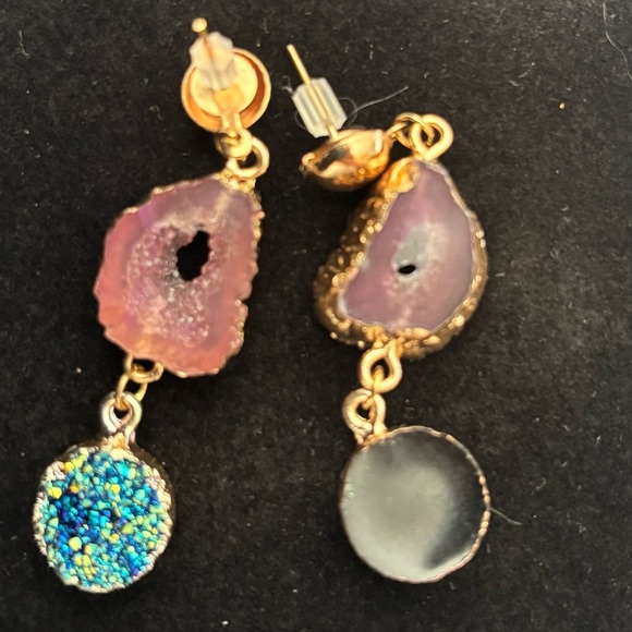 Gold and Pink Geode Drop Earrings - Picture 2 of 2